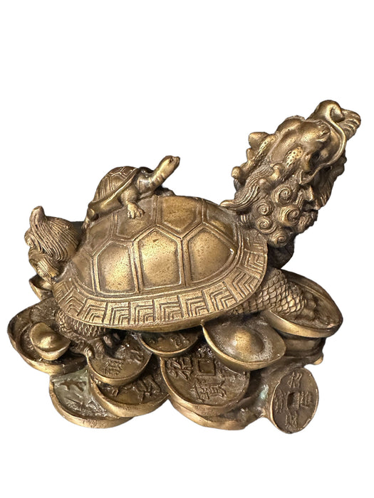 Vintage Chinese Copper Turtle-dragon Mother & Child Statue, 4.25” T-EZ Jewelry and Decor