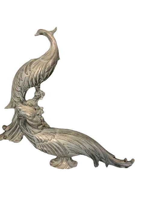 Two vintage resin bird figurines with detailed feathers in muted gray tones, one perched above the other. - Vintage,Two Resin Bird Figurines, Resin,12"x6.5" & 8"x12" - Default Title - EZ Art, Decor & Jewelry