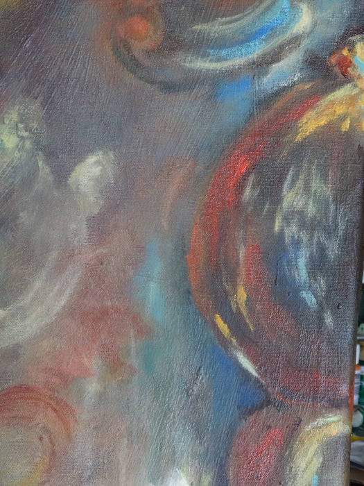 Blue Dome, Original Oil Painting.  Masque Abstract Painting, By R.Mansourkhani, 68" H x 49.5" W-EZ Jewelry and Decor