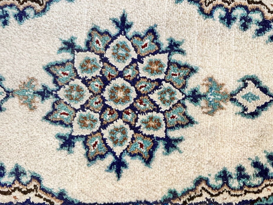 Persian Hand Knotted Small Rug- Nain Design, Wool & Silk accent, 24” x 15”-EZ Jewelry and Decor