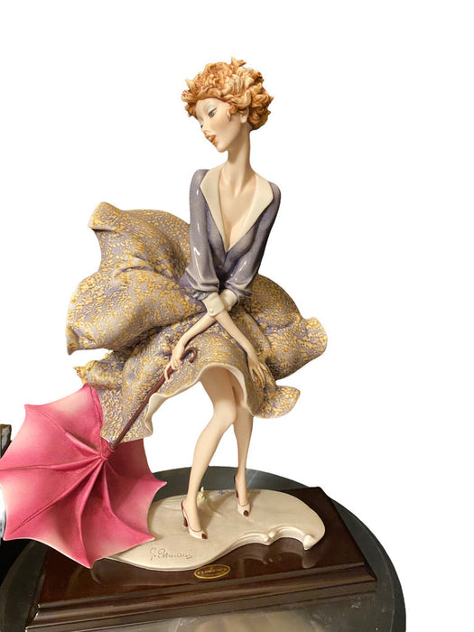 Vintage Giuseppe Armani "The Umbrella – Autumn” Figurine With Box 14.5"t , Hand Made, Hand Painted, Rare Retired, Signed-EZ Jewelry and Decor