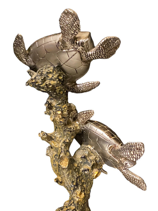 Vintage Sea Turtle Duet Figures, Hand Crafted, 12”-EZ Jewelry and Decor