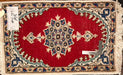 Persian Hand Knotted Small Rug- Nain Design, Wool & Silk accent, 24” x 15”, Red & Beige Rug-EZ Jewelry and Decor