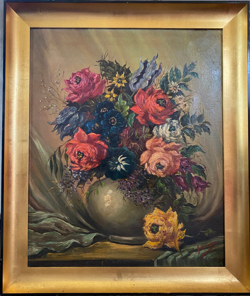 Ferreiro , Roses in a Vase. Original Framed Oil Painting, 23.5” x 27.5”-EZ Jewelry and Decor