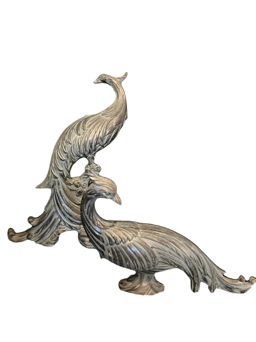 Two vintage-style resin bird figurines with detailed feather patterns, in muted beige tones. - Vintage,Two Resin Bird Figurines, Resin,12"x6.5" & 8"x12" - Default Title - EZ Art, Decor & Jewelry