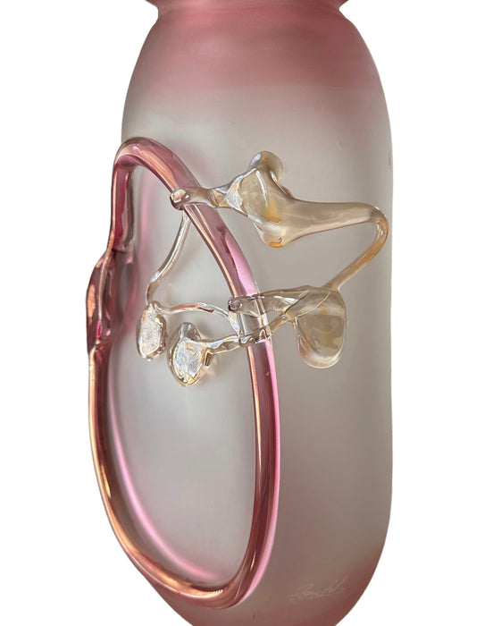 Vintage Gorgeous Hand Blown Art Glass Large Pink Vase. Modern Design Signed JoeArt, 14” T-EZ Jewelry and Decor