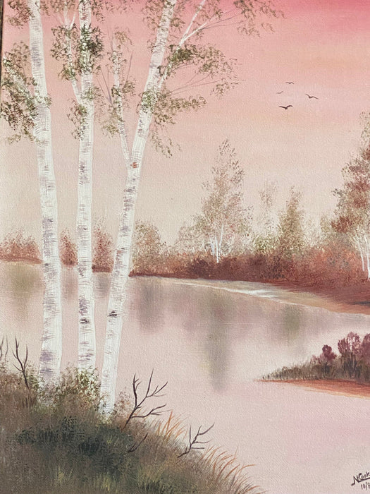 N. Cook, Pink Landscape, Framed Original Oil Painting, 16.5” x 13.5”-EZ Jewelry and Decor