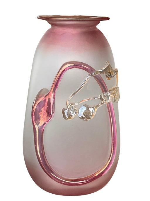 Vintage Gorgeous Hand Blown Art Glass Large Pink Vase. Modern Design Signed JoeArt, 14” T-EZ Jewelry and Decor