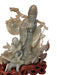 Rare Hand Carved Jade Statue: Man, Child, & Koi Fish on Carved Wooden Stand, 7.8” T, Japanese Sculpture-EZ Jewelry and Decor