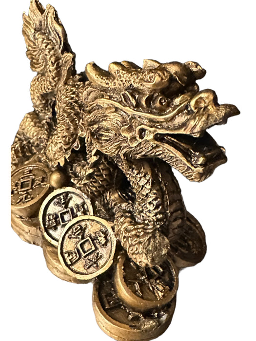 Vintage Chinese Resin Golden Dragon, 2 “ x  2.5”-EZ Jewelry and Decor