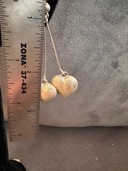 Vintage Lovely Sterling Silver Heart Pierced Earring. 2.75”, Gift Boxed-EZ Jewelry and Decor