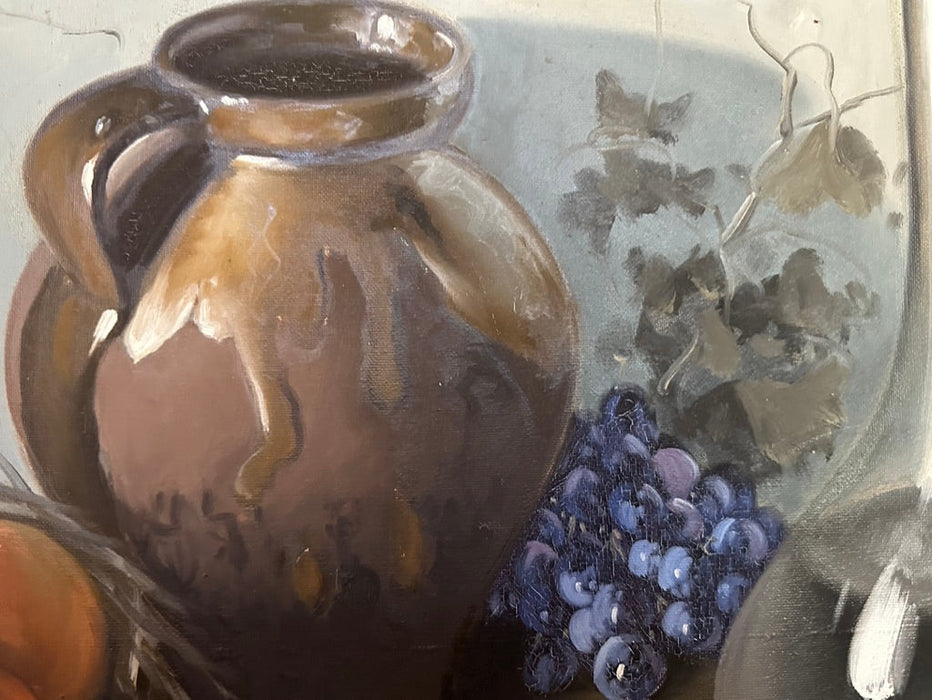 Jose Rosales, Still Life with Fruit & Jar, Framed Original Oil Painting, Signed. Framed 31” x 43”-EZ Jewelry and Decor
