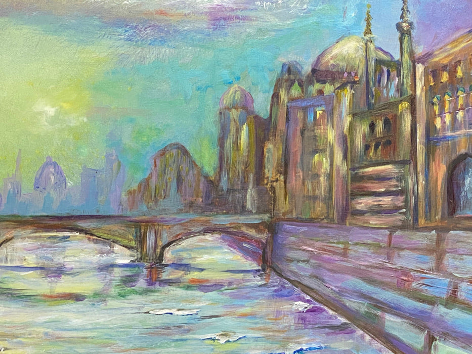 Roya Mansourkhani, Sundown Above A City, Acrylic, 23” x 50”-EZ Jewelry and Decor