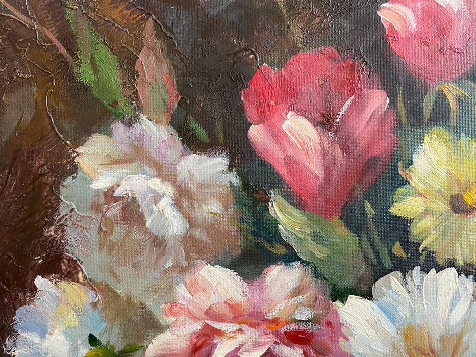 R. Wilcox, Flowers & Fruit. Framed Original Oil Painting, 28’ x 35”-EZ Jewelry and Decor