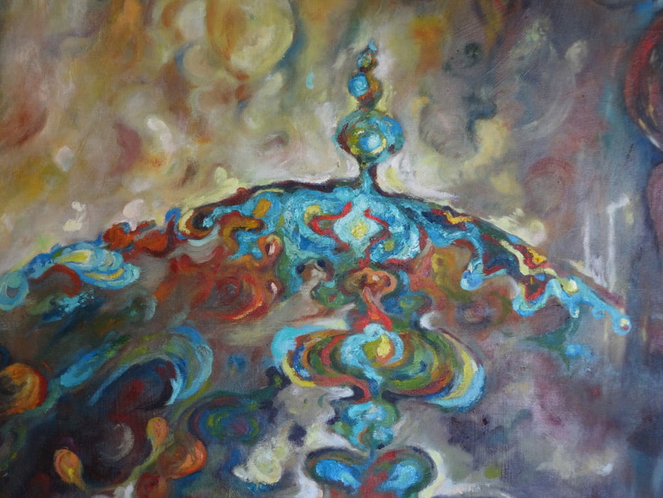 Blue Dome, Original Oil Painting.  Masque Abstract Painting, By R.Mansourkhani, 68" H x 49.5" W-EZ Jewelry and Decor