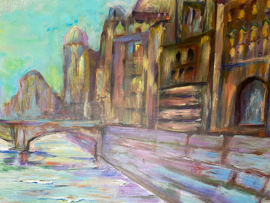 Roya Mansourkhani, Sundown Above A City, Acrylic, 23” x 50”-EZ Jewelry and Decor