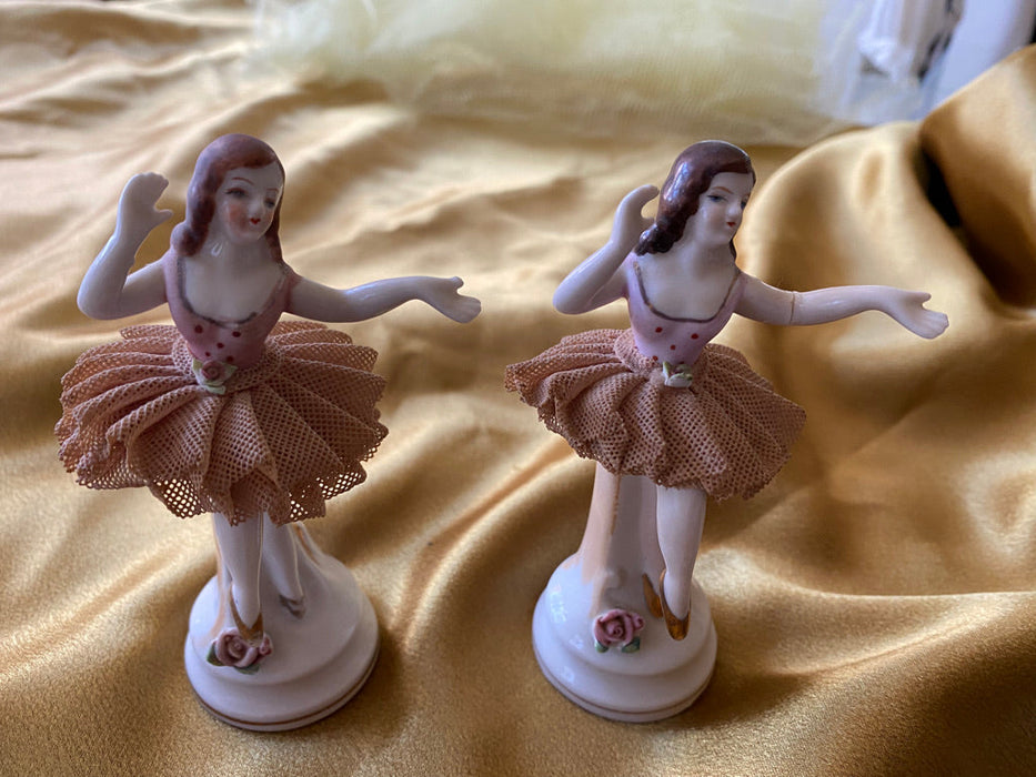 Two Lace Porcelain Ballerinas Figurines, One Rubber Baby on Chair-EZ Jewelry and Decor