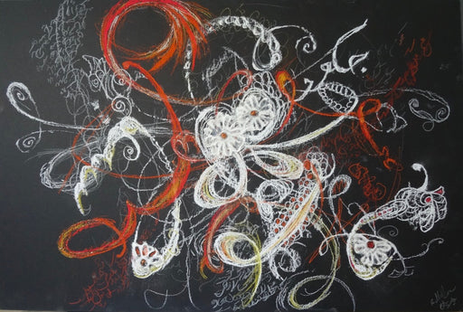 Framed Abstract Painting ,Blooming, Mixed Media Art. by Roya Mansourkhani, 30" x  40".-EZ Jewelry and Decor
