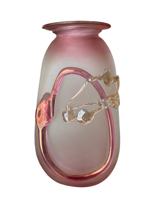 Vintage Gorgeous Hand Blown Art Glass Large Pink Vase. Modern Design Signed JoeArt, 14” T-EZ Jewelry and Decor