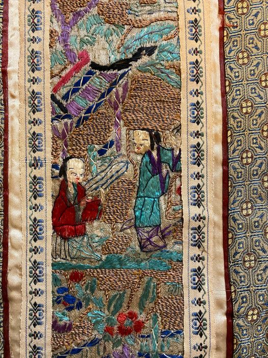 Chinese Vintage Silk Embroidery Framed Panel, Hand Crafted, In Garden, Early Republic, 11” x 17”-EZ Jewelry and Decor
