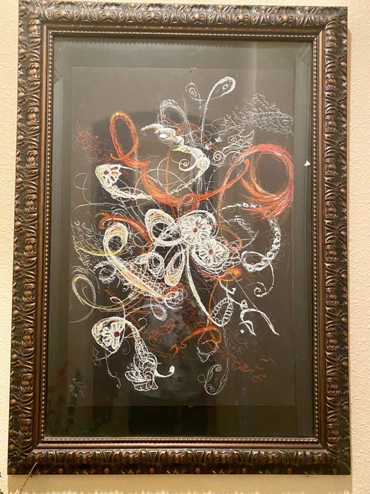 Framed Abstract Painting ,Blooming, Mixed Media Art. by Roya Mansourkhani, 30" x  40".-EZ Jewelry and Decor