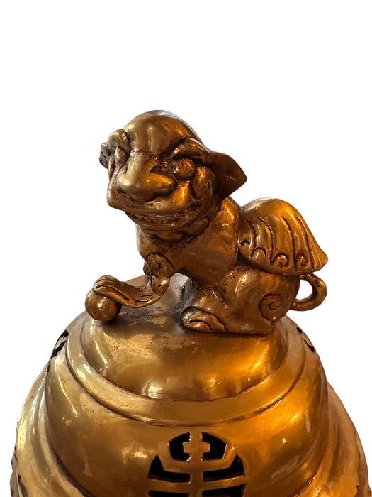 Antique Early 20th Century Large Solid Brass Foo Dog Incense Burner Stands 18 in Tall , Chinese Antique Burner.-EZ Jewelry and Decor