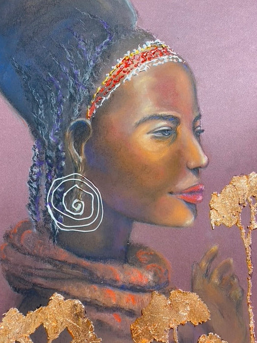 R. Mansourkhani, African Beauty, Original Framed Painting/ Drawing, mixed media 38” x 26”-EZ Jewelry and Decor