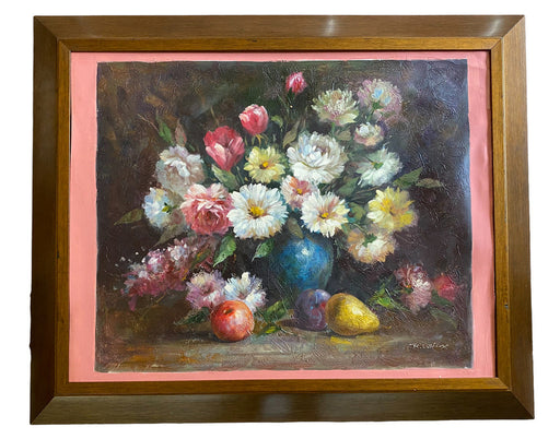 R. Wilcox, Flowers & Fruit. Framed Original Oil Painting, 28’ x 35”-EZ Jewelry and Decor