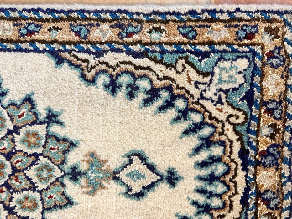 Persian Hand Knotted Small Rug- Nain Design, Wool & Silk accent, 24” x 15”-EZ Jewelry and Decor