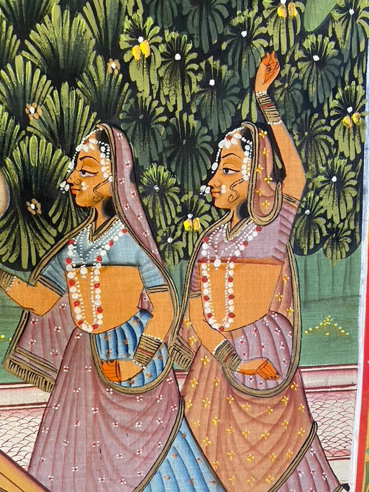Lord Vishnu in Garden, Original Indian Miniature Art , 35" x 45"-EZ Jewelry and Decor