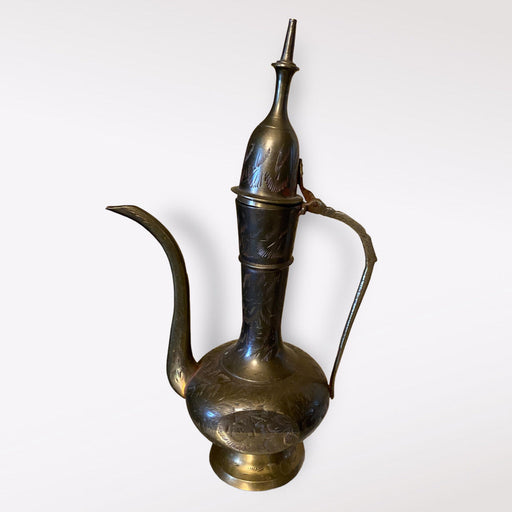 Semi Antique Eastern Brass Pitcher, Engraved and Handcrafted Pitcher 10” x 4”-EZ Jewelry and Decor