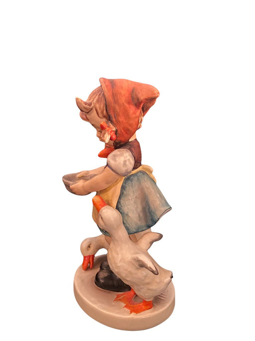 Vintage Goebel Hummel figurine of a girl with a red headscarf feeding two white geese on beige base. - Vintage Goebel Hummel Figurines #197/1-Be patient-TMK-4 - Default Title - EZ Art, Decor & Jewelry