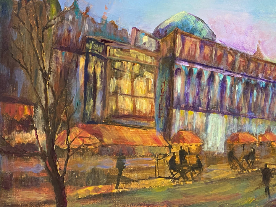 Roya Mansourkhani, Sundown Above A City, Acrylic, 23” x 50”-EZ Jewelry and Decor