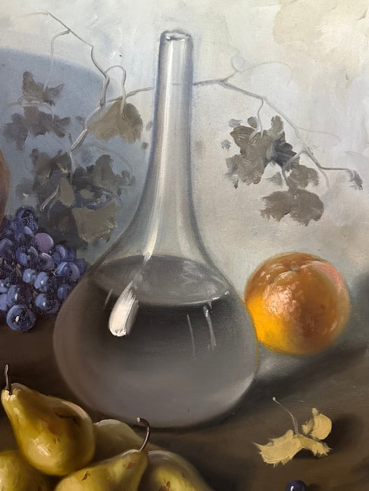 Jose Rosales, Still Life with Fruit & Jar, Framed Original Oil Painting, Signed. Framed 31” x 43”-EZ Jewelry and Decor