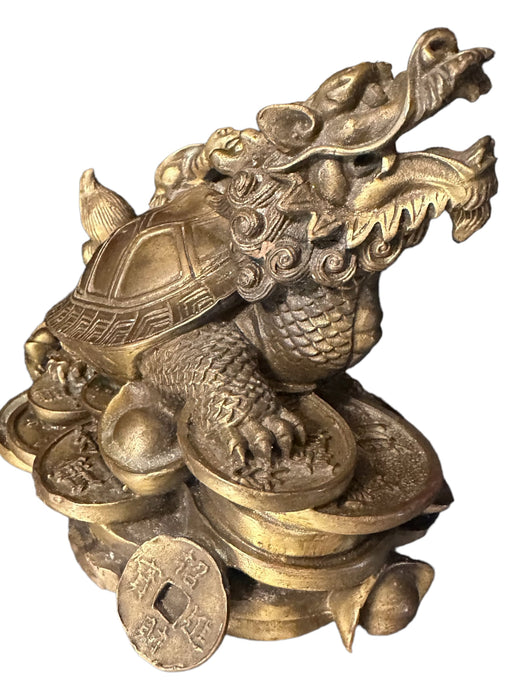 Vintage Chinese Copper Turtle-dragon Mother & Child Statue, 4.25” T-EZ Jewelry and Decor