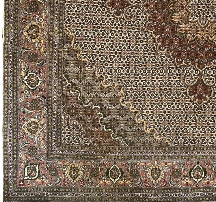 Persian Tabriz Mahi Rug, Hand Knotted Rug, Silk & Wool, 6'6"x6'6"-EZ Jewelry and Decor