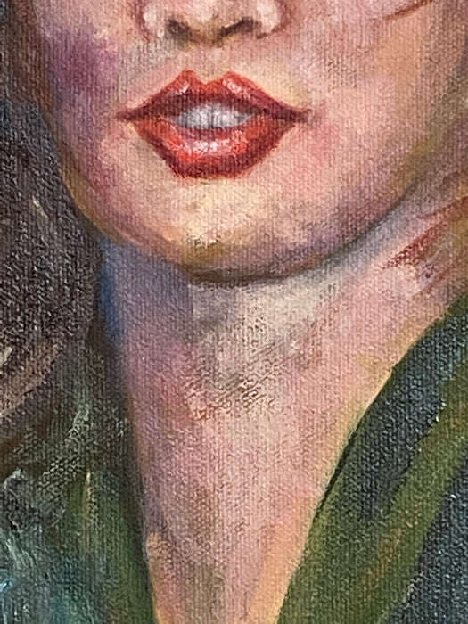 Portrait Oil Painting "Girl in Wind", Framed Original Oil Painting by R.Mansourkhani, 24” x 20”-EZ Jewelry and Decor