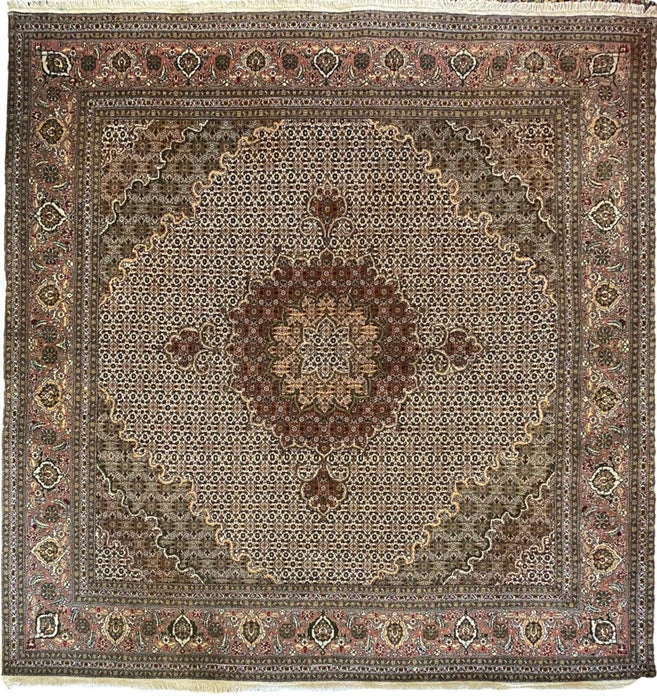Persian Tabriz Mahi Rug, Hand Knotted Rug, Silk & Wool, 6'6"x6'6"-EZ Jewelry and Decor