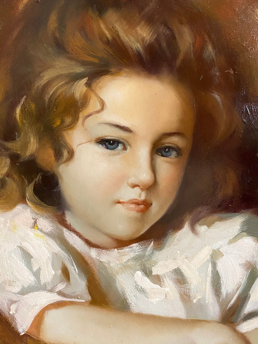 A. Sinar, Young Girl In Chair, oil, 49” x 37”x 3.5"-EZ Jewelry and Decor