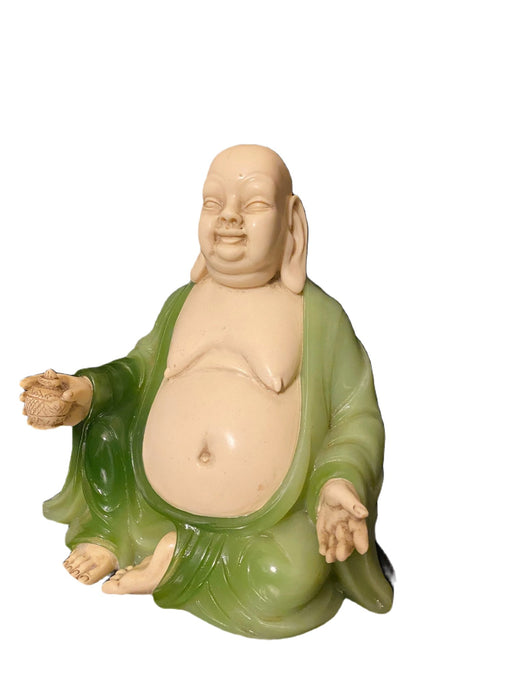 Artificial Jade Buddha, Green and Beige Fat Buddha, 9.5"-EZ Jewelry and Decor