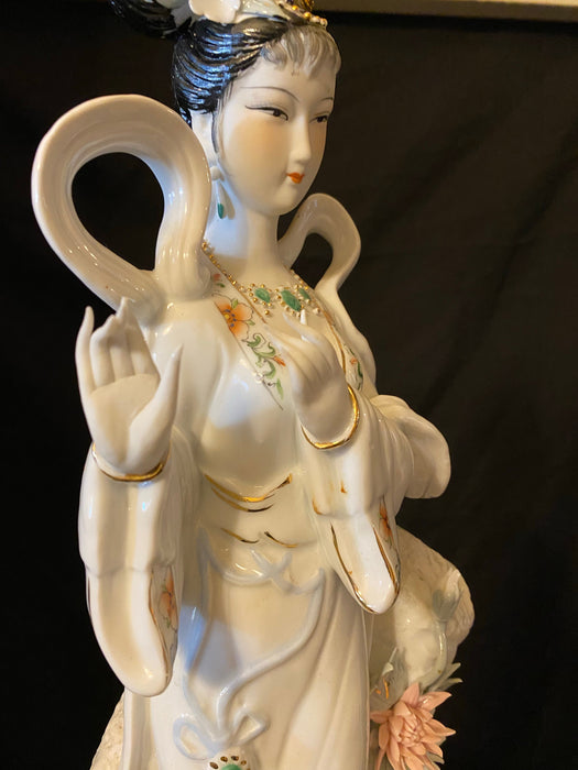 Geisha Playing Flute Porcelain Figurine Handcrafted, Hand Painted Signed 17"T-EZ Jewelry and Decor