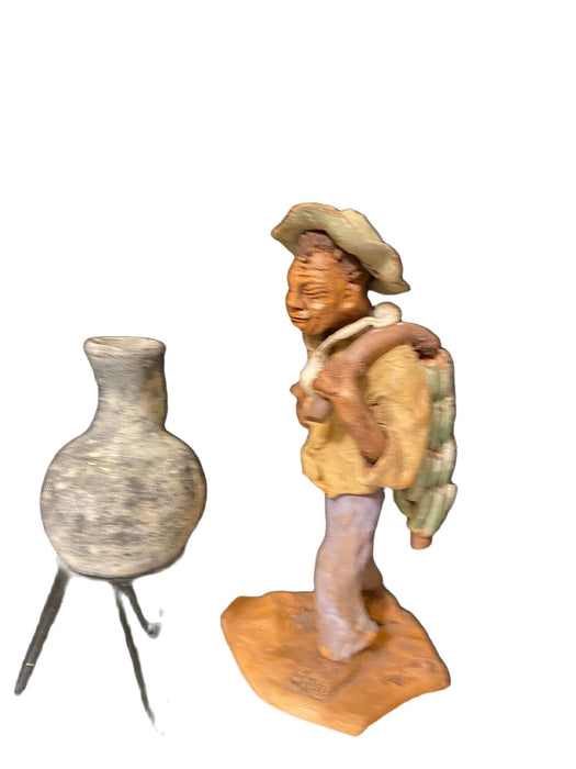 Folk Art Figurine, Farmer & Jug, Ceramic, Handcrafted. 7.5” tall-EZ Jewelry and Decor