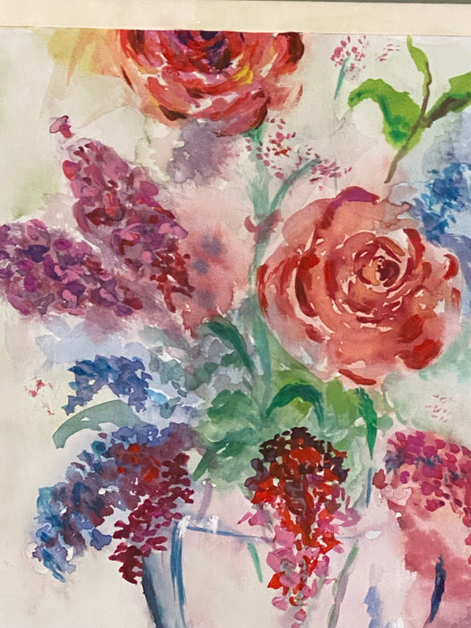 R. Mansourkhani, Bouquet Of Flowers, Original Framed Watercolor Painting, 22.5” x 18.5”.-EZ Jewelry and Decor