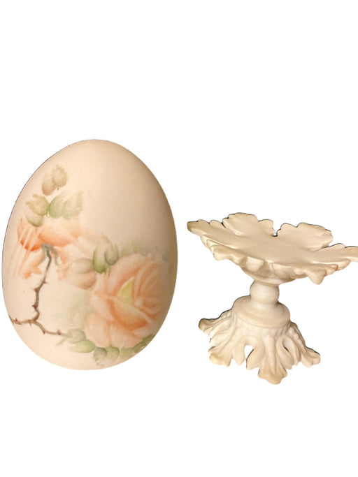 Leona Williams Signed Porcelain Egg on Stand.-EZ Jewelry and Decor