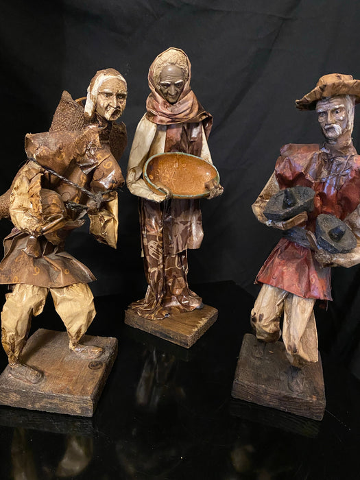 Vintage 3pc Folk Art Figurines,Paper Mache Figures.-EZ Jewelry and Decor