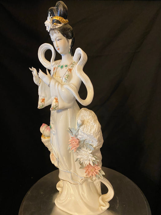 Geisha Playing Flute Porcelain Figurine Handcrafted, Hand Painted Signed 17"T-EZ Jewelry and Decor