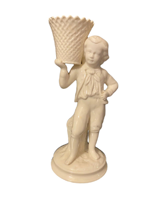 2 Porcelain Figurine,Girl Basket Carrier-Boy Basket Carrier by Belleek Ireland 8.75"x3.75",vintage-EZ Jewelry and Decor