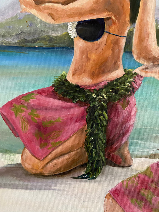 L. Beana, Tell Me a Story, Original Oil Painting.  24” x 20”, Hawaii Dance-EZ Jewelry and Decor