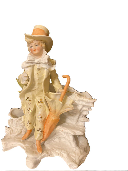 Rococo Bisque Porcelain Figurine, A young Man with Umbrella-EZ Jewelry and Decor