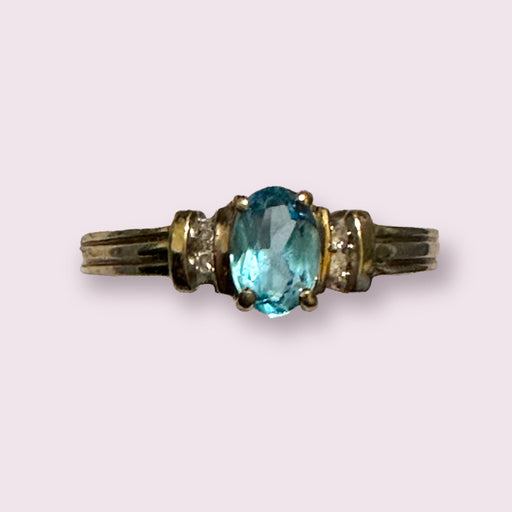 10k Gold Ring With Aquamarine Gemstone With  Diamond Accents. Ring Size 6.25.-EZ Jewelry and Decor